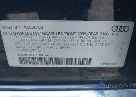 2013 Audi A8 L 3.0T z USA, uszkodzony, nr VIN WAURGAFDXDN024993